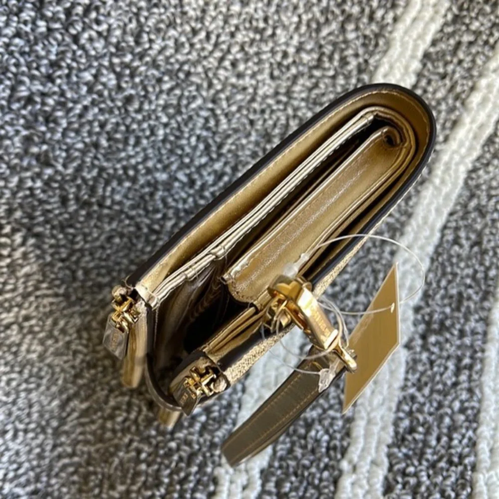 Michael Kors Jet Set Travel Large Double Zip Wristlet Wallet Pale Gold